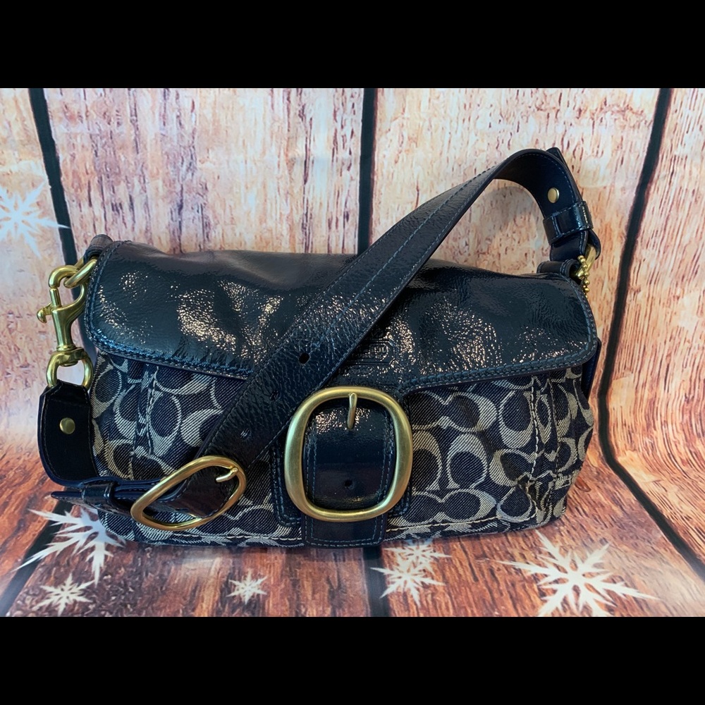 Coach Bleeker Denim Blue Patent Leather Handbag